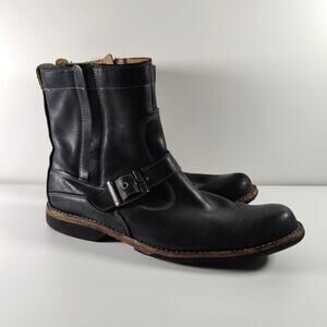 Timberland Black Leather Harness Buckle Boots Moto Rugged Mens 10.5 Earthkeepers